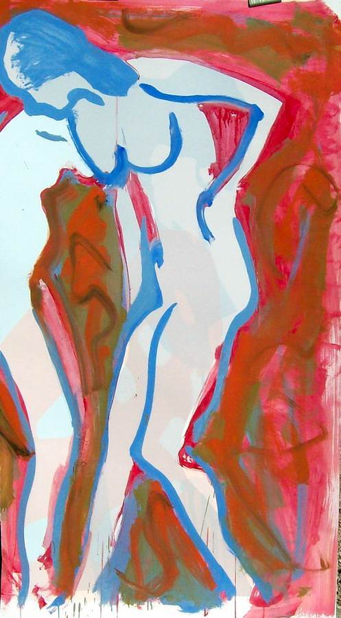 Two Girls After The Bath an acrylic painting on paper by Arthur Secunda