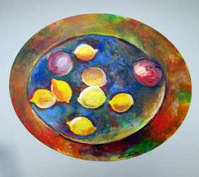 Lemons in an Oval Basket an acrylic painting by Arthur Secunda