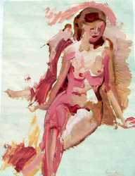 Pinky, the French Model an Acrylic painting on paper by Arthur Secunda